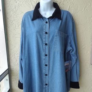 Venezia Denim Shirt with Velvet Trim